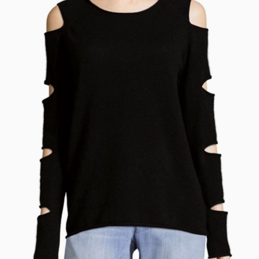 Skull Cashmere Black 100% Cashmere Slash Cutout Sleeve Sweater Small